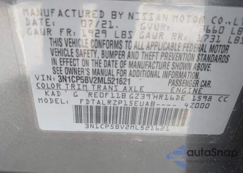 2021 Nissan Kicks S Xtronic Cvt z USA, uszkodzony, nr VIN 3N1CP5BV2ML521621